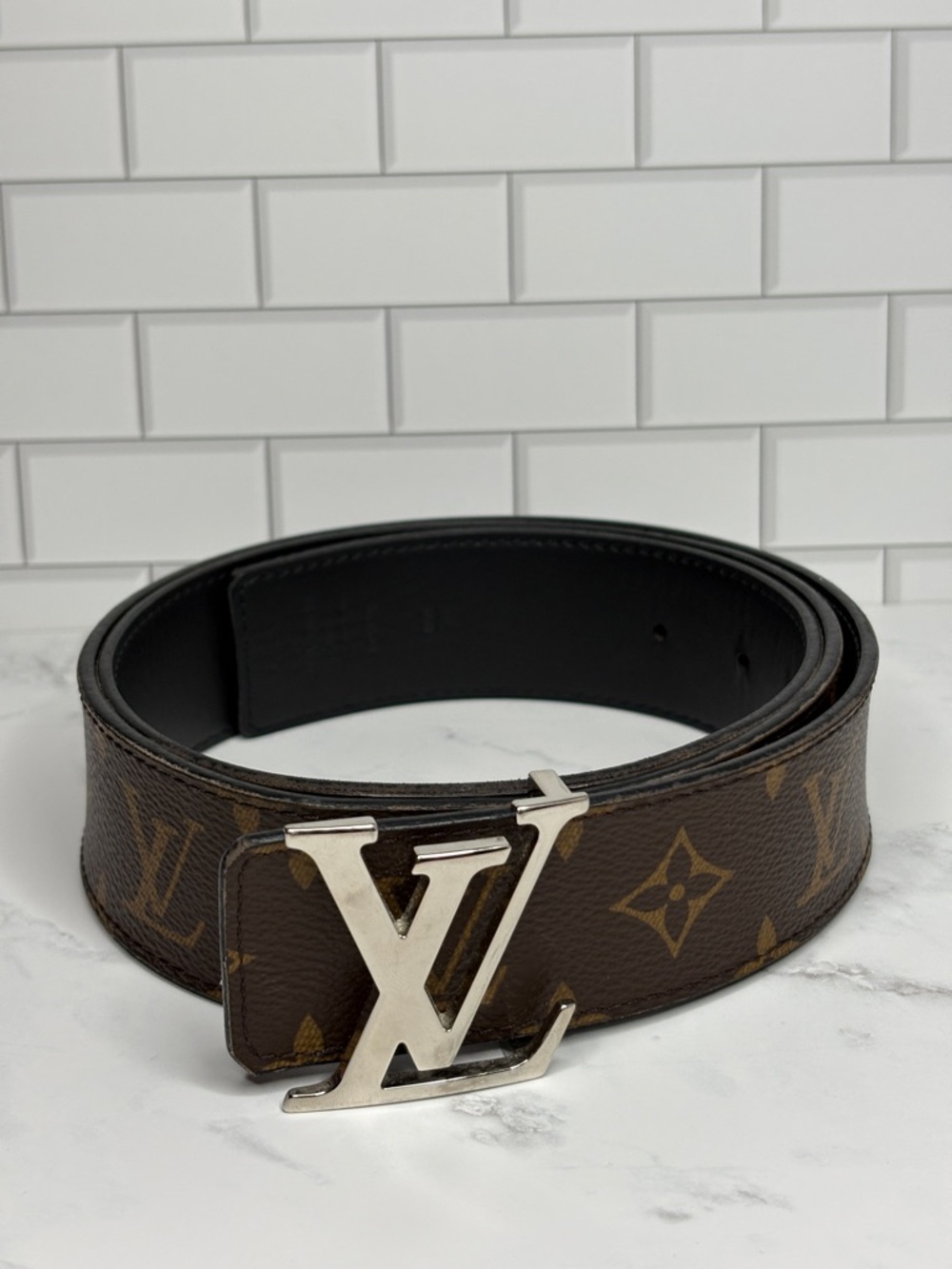 Louis Vuitton Brown Monogram LV Logo Buckle Belt